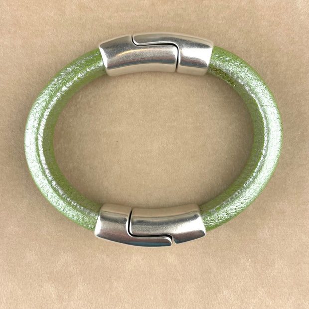 Pistachio Metallic Unisex Cobo Bracelet with <strong> Double</strong> Antique Silver Clasps
