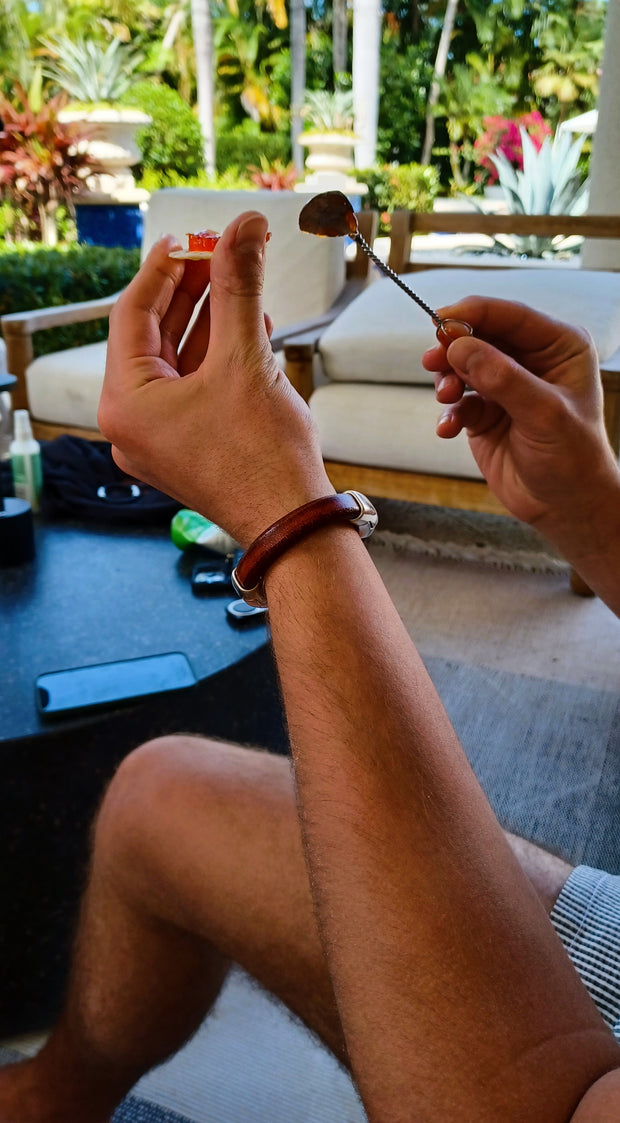 BLACK & BROWN SELECTION - Cobo Leather Bracelet COLLECTION with <strong>Double</strong> Antique Silver Magnetic Clasps