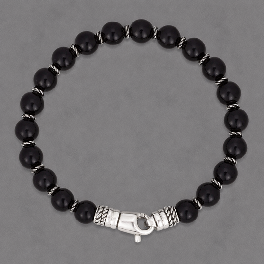 Men’s Sterling Silver Black Onyx Bead Bracelet