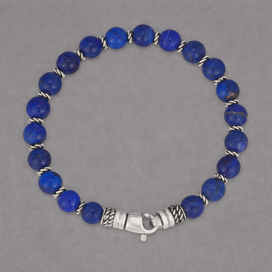 Men’s Sterling Silver Lapis Bead Bracelet