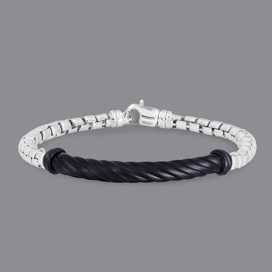Men’s Sterling Silver & Black Enamel Cable Bar Bracelet