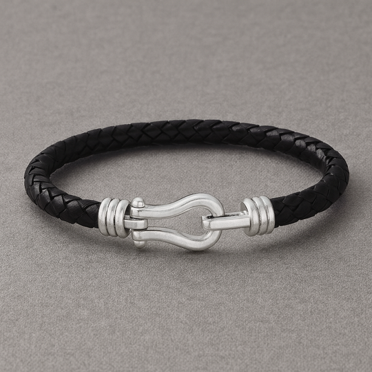 Men’s Sterling Silver & Black Woven Leather Bracelet
