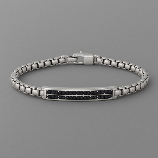 Men’s Sterling Silver & Black Spinel Box Link Bracelet