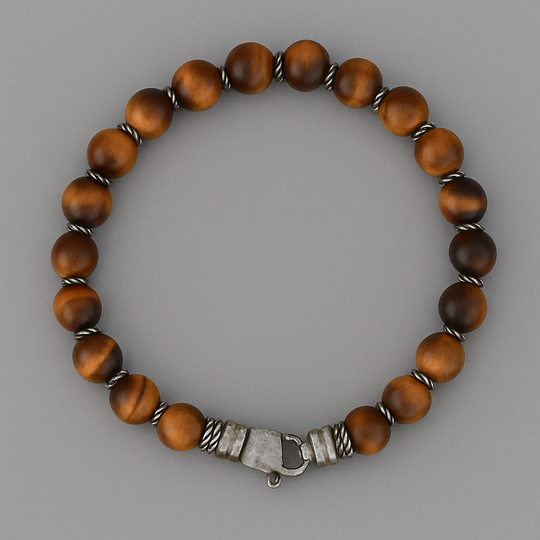 Men’s Tiger’s Eye Bead Bracelet in Sterling Silver