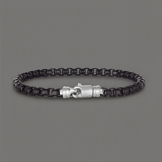 Men’s Sterling Silver Black Box Link Bracelet