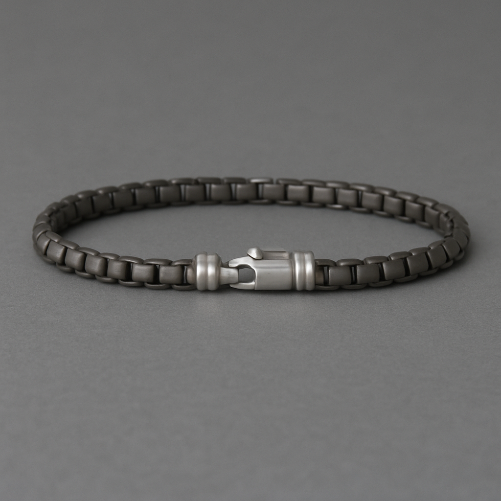 Men’s Gunmetal Sterling Silver Box Link Bracelet