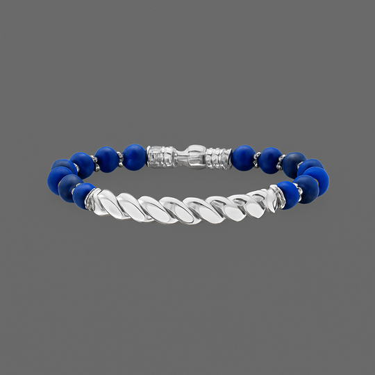 Men’s Sterling Silver Cable Twist Bar Bracelet with Blue Lapis