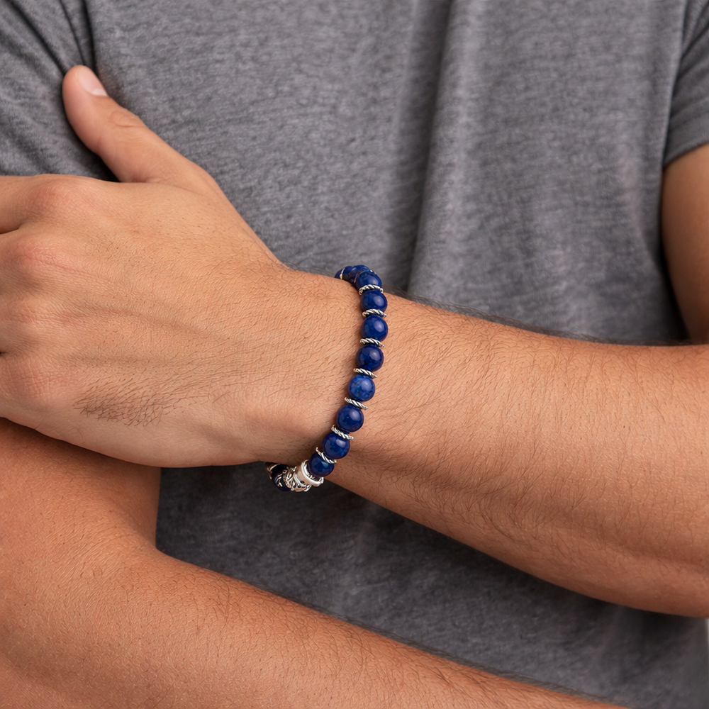 Men’s Sterling Silver Lapis Bead Bracelet
