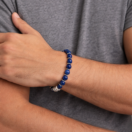 Men’s Sterling Silver Lapis Bead Bracelet