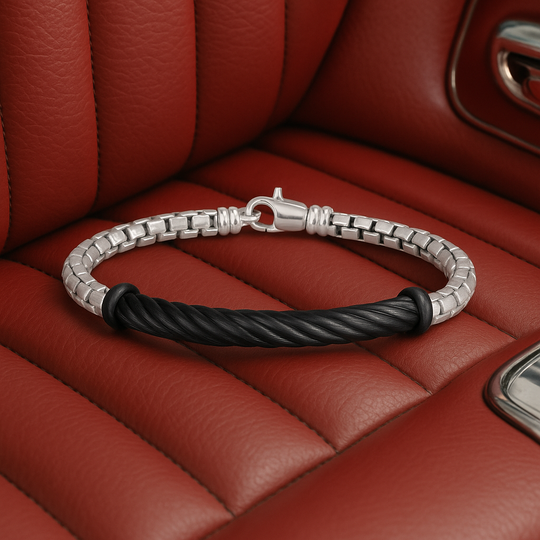 Men’s Sterling Silver & Black Enamel Cable Bar Bracelet