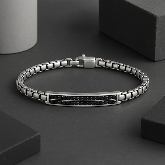 Men’s Sterling Silver & Black Spinel Box Link Bracelet