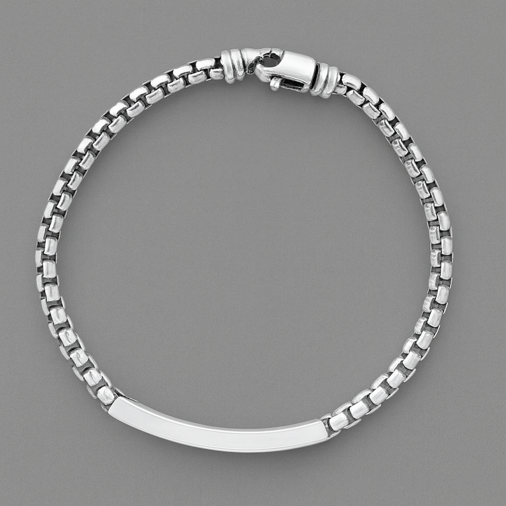 Men’s Sterling Silver & Black Spinel Box Link Bracelet