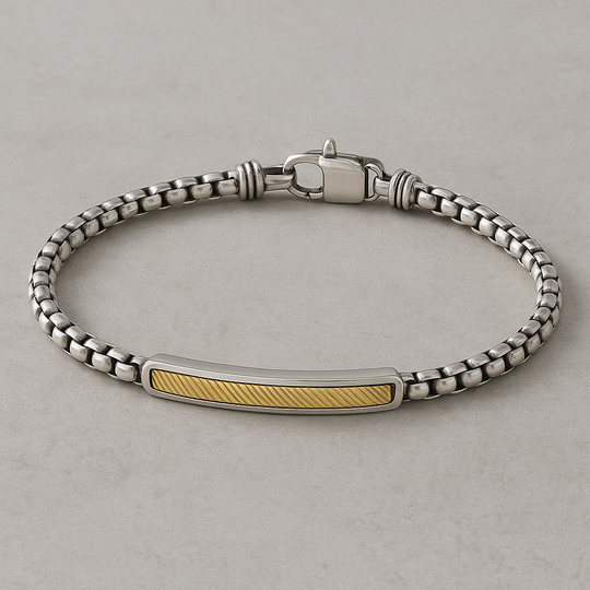 Men’s Two-Tone Sterling Silver & 18K Gold Bar Bracelet