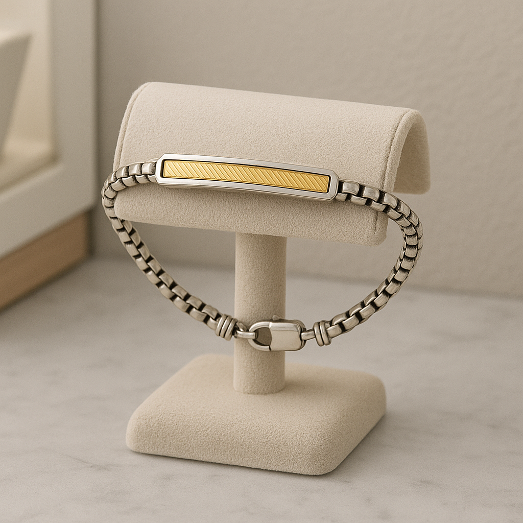 Men’s Two-Tone Sterling Silver & 18K Gold Bar Bracelet