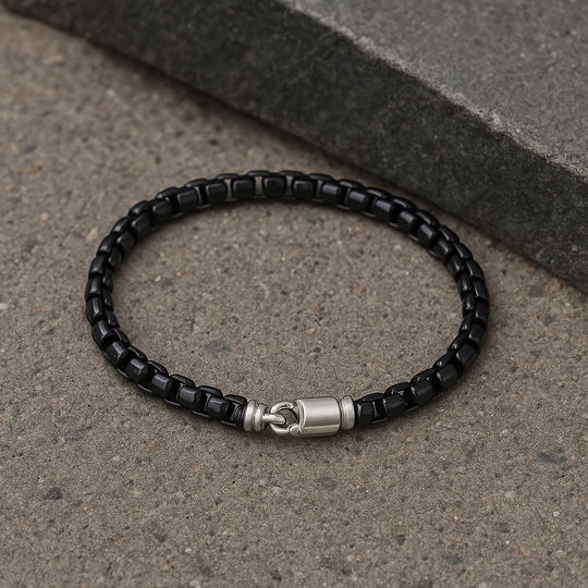 Men’s Sterling Silver Black Box Link Bracelet