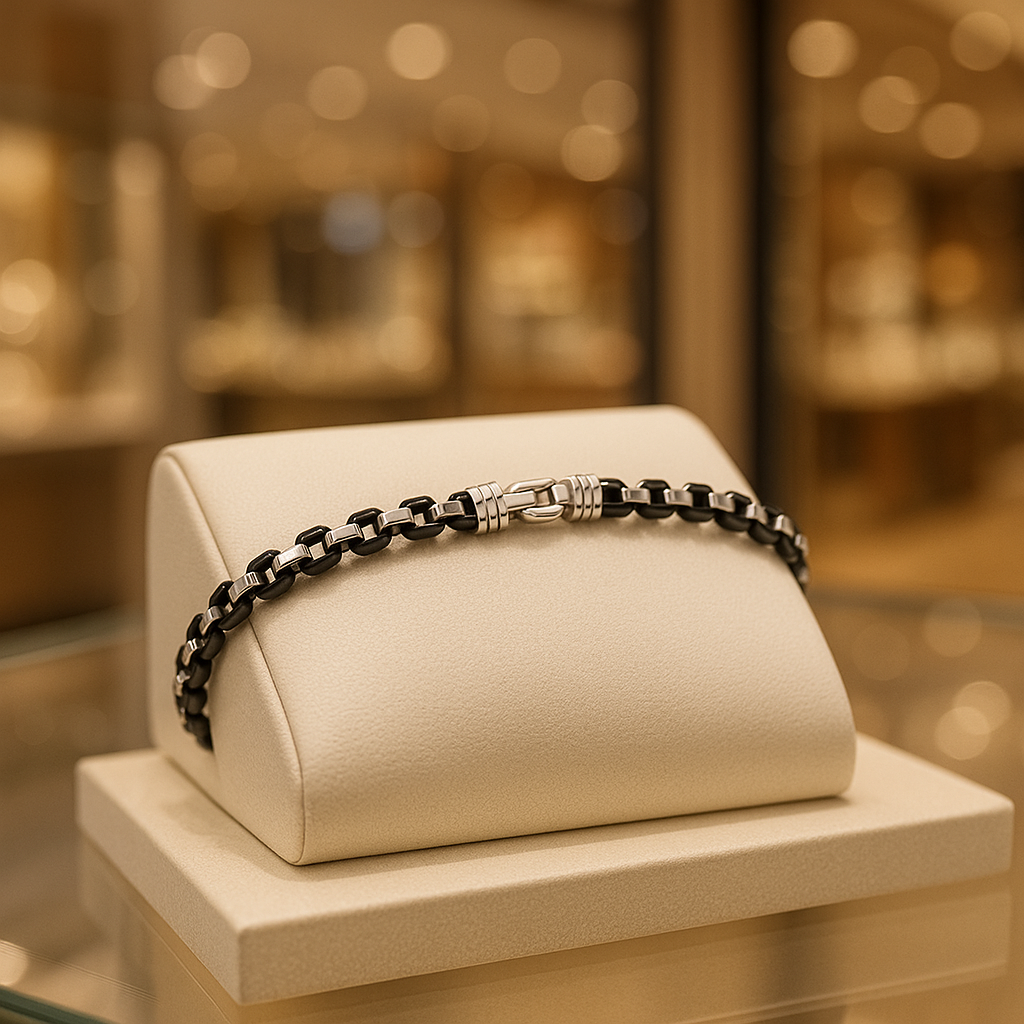 Men’s Sterling Silver Black Box Link Bracelet