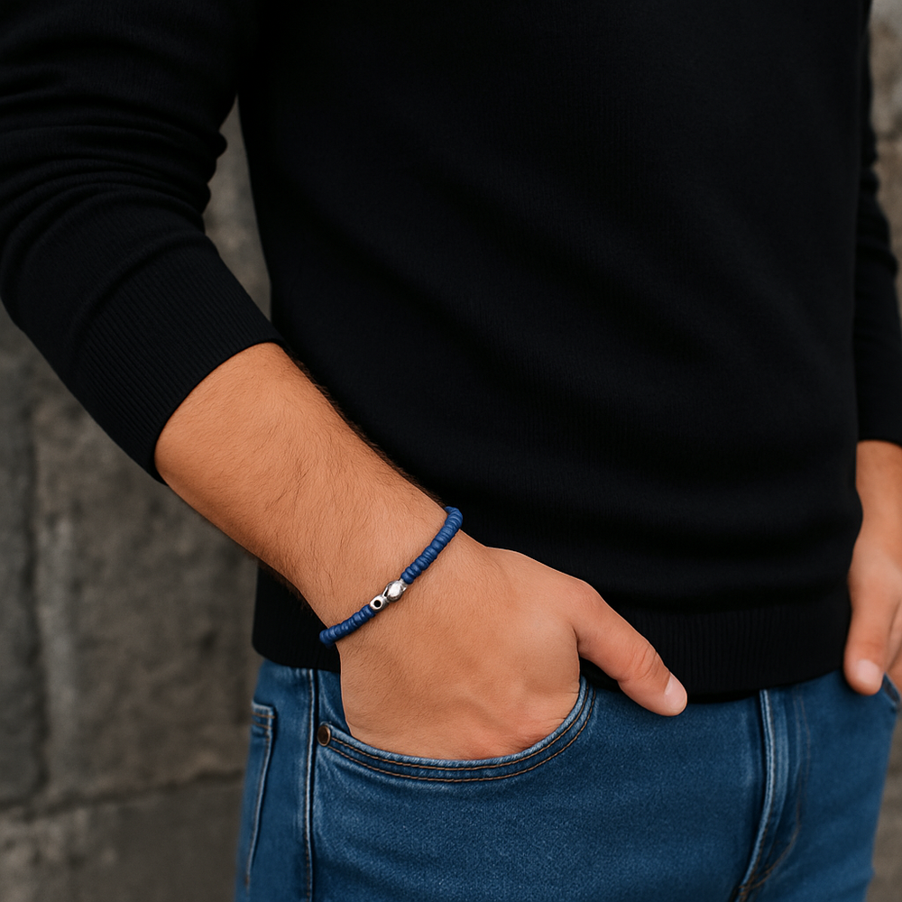 Men’s Sterling Silver Blue Box Link Bracelet