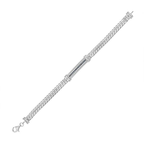 Men’s Sterling Silver & Black Spinel Woven Box Link Bracelet