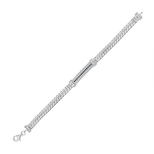 Men’s Sterling Silver & Black Spinel Woven Box Link Bracelet