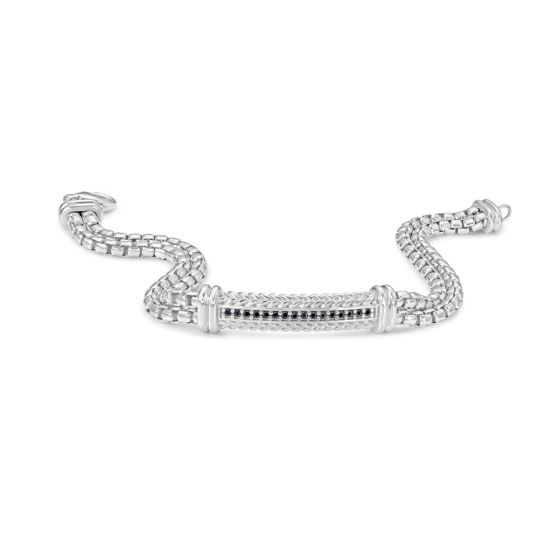 Men’s Sterling Silver & Black Spinel Woven Box Link Bracelet