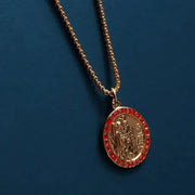 Saint Christopher Necklace for Men – Red Enamel Gold Vermeil Pendant, 24" Chain