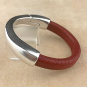 Distressed Red Leather Unisex Arena Bracelet with <strong>Single</strong> Antique Silver Magnetic Clasp