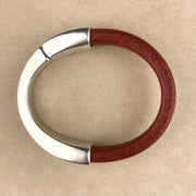 Distressed Red Leather Unisex Arena Bracelet with <strong>Single</strong> Antique Silver Magnetic Clasp