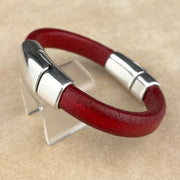Distressed Red Leather Unisex Cobo Bracelet with <strong>Double</strong> Antique Silver Magnetic Clasps