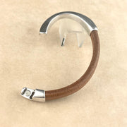 Distressed Tobacco Color Leather Unisex Arena Bracelet with <strong>Single</strong> Antique Silver Magnetic Clasp