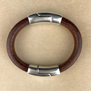 Distressed Whiskey Color Leather Unisex Cobo Bracelet with <strong>Double</strong> Antique Silver Magnetic Clasps