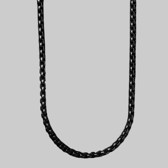 Men’s Black Stainless Steel Round Box Chain Necklace