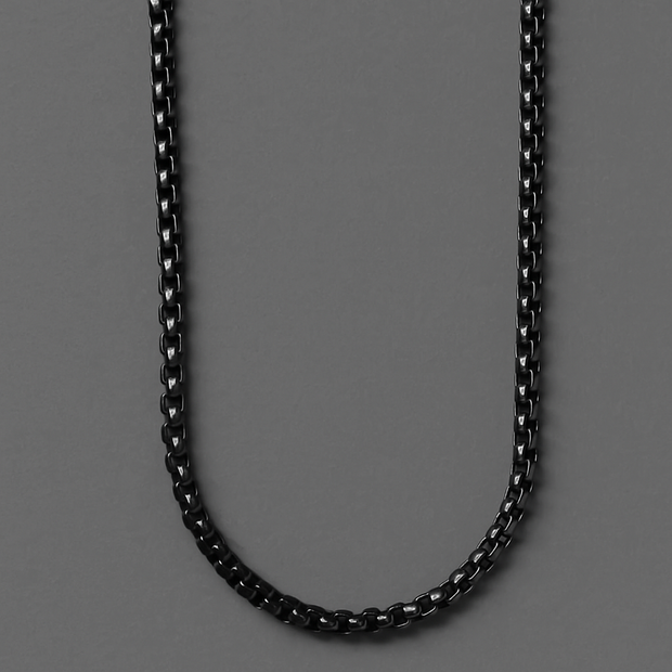 Men’s Black Stainless Steel Round Box Chain Necklace
