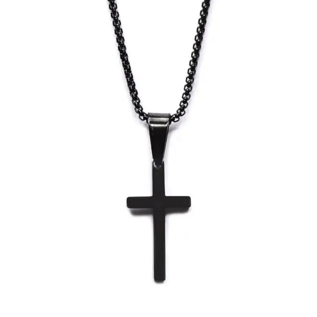 Men's Small Black Stainless Steel Cross Necklace