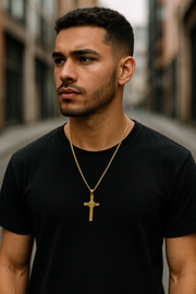 St. Benedict Gold Cross Necklace for Men – Stainless Steel Franco Chain
