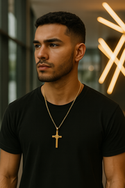 St. Benedict Gold Cross Necklace for Men – Stainless Steel Franco Chain