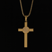 St. Benedict Gold Cross Necklace for Men – Stainless Steel Franco Chain