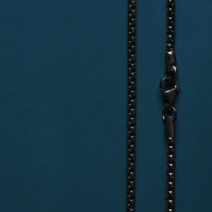 Men’s Black Stainless Steel Round Box Chain Necklace