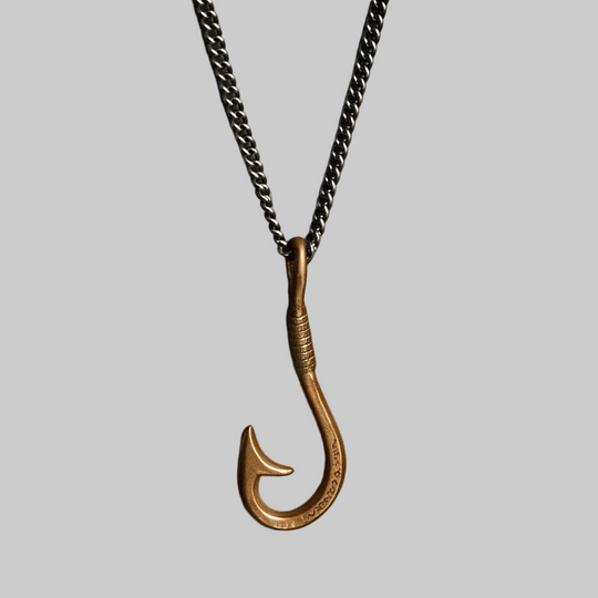 Men’s Bronze Hook Necklace 925 Oxidized Sterling Silver Chain