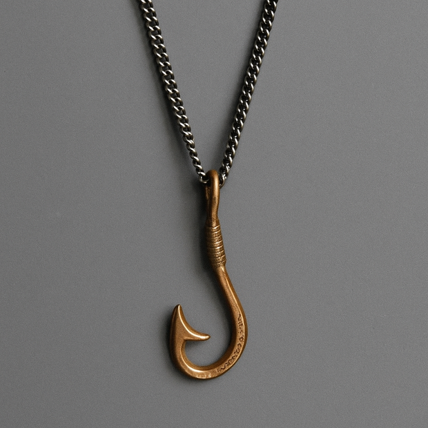 Men’s Bronze Hook Necklace 925 Oxidized Sterling Silver Chain