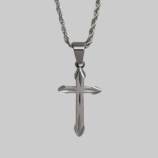Men's Silver Cross Necklace with Rope Chain