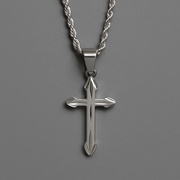 Men's Silver Cross Necklace with Rope Chain
