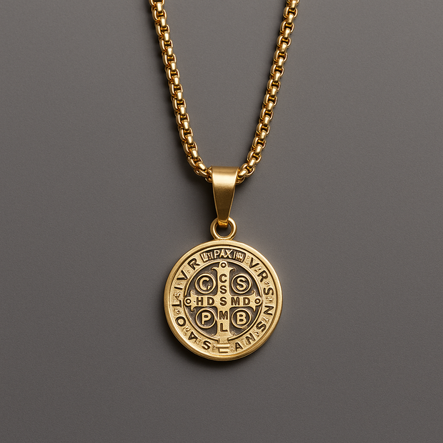 Men's 14K Gold Saint Benedict Smaller Medal Necklace – Made in USA
