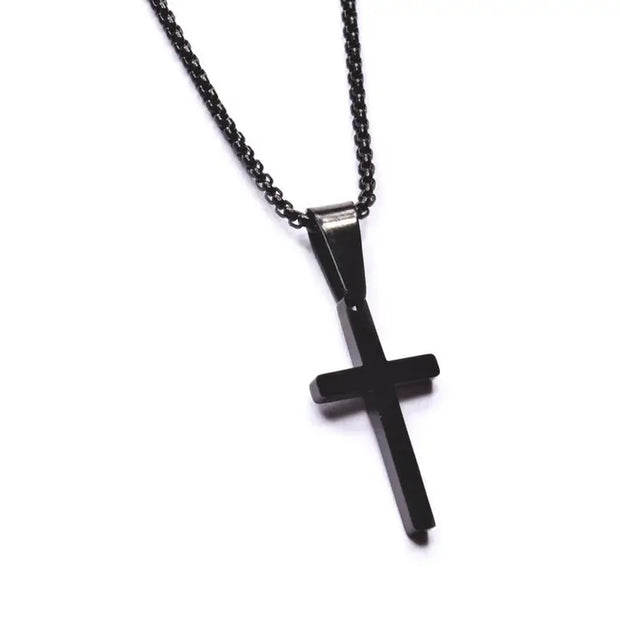 Men's Small Black Stainless Steel Cross Necklace