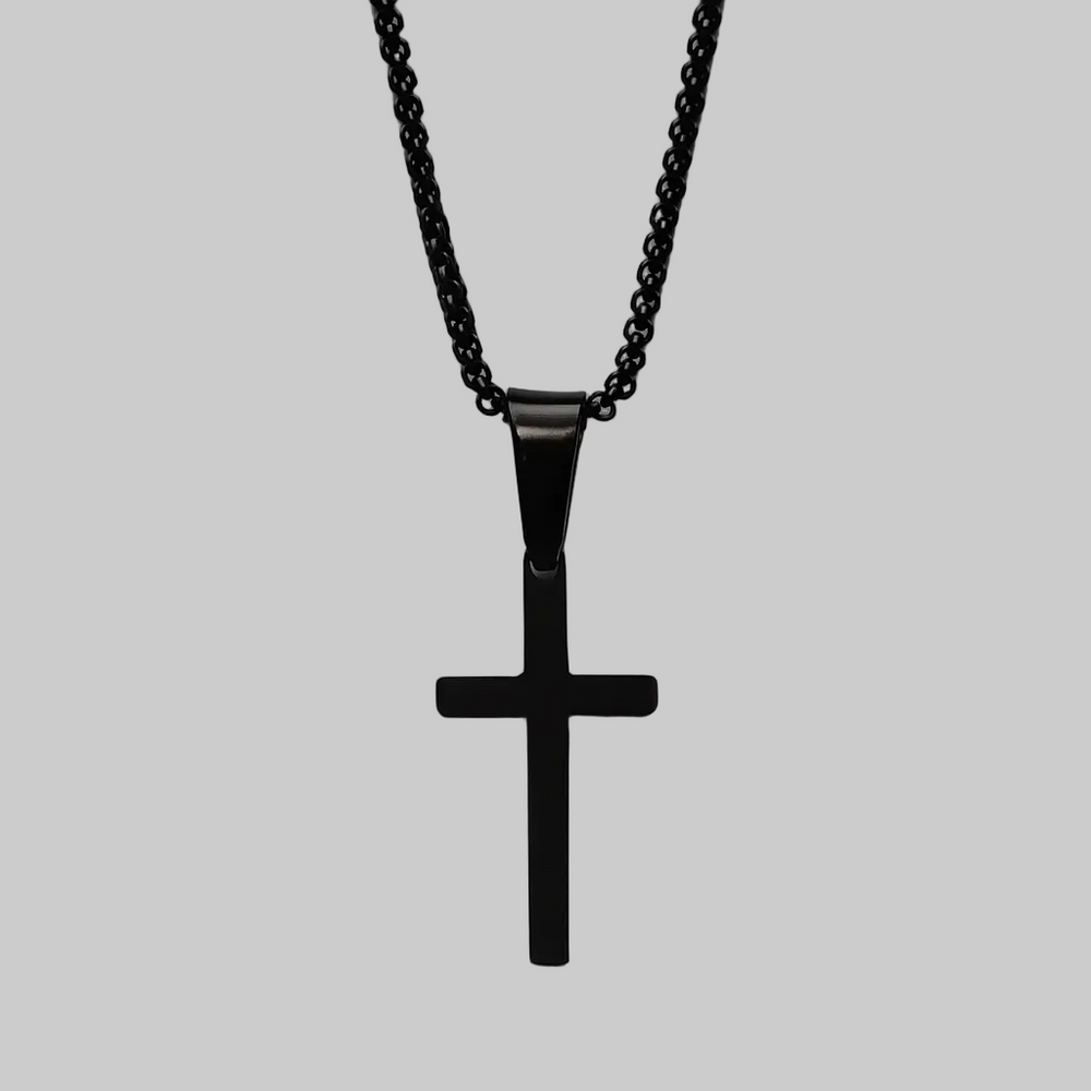 Men's Small Black Stainless Steel Cross Necklace