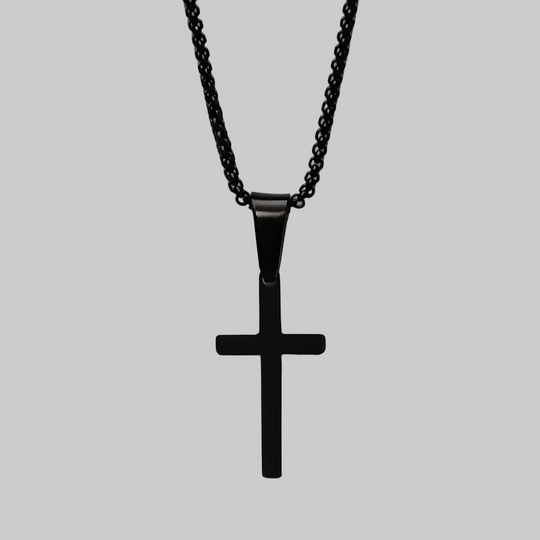 Men's Small Black Stainless Steel Cross Necklace