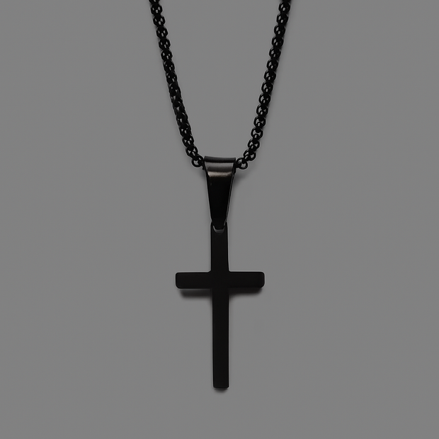 Men's Small Black Stainless Steel Cross Necklace