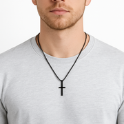 Men's Small Black Stainless Steel Cross Necklace