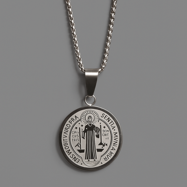 Men's Stainless Steel St. Benedict Pendant Necklace