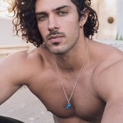 Saint Christopher Necklace for Men – 925 Sterling Silver & Blue Enamel Pendant on 24" Curb Chain