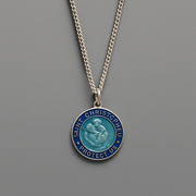 Saint Christopher Necklace for Men – 925 Sterling Silver & Blue Enamel Pendant on 24" Curb Chain